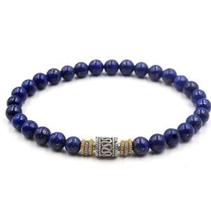 Lapis Lazuli and Sterling Silver/Gold Bracelet - Bali Beads - Kartini Studio